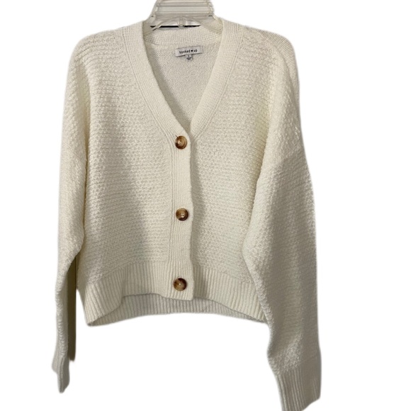 Hooked❤️Up Boxy Cream Cardigan Sweater Cozy Coastal Grandma Size Large - Picture 2 of 12